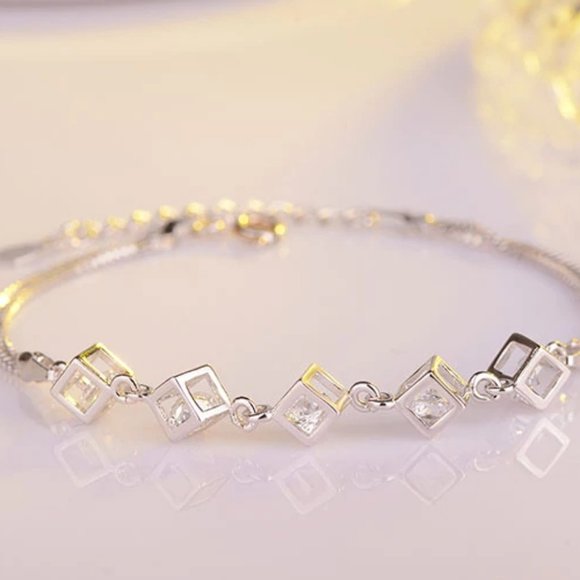 NEW [Set of 3] 925 Sterling Silver Diamond Cube E - Picture 10 of 13